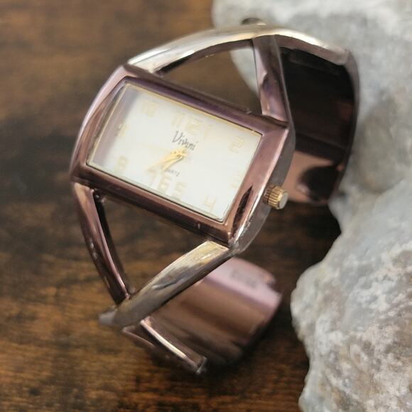 Vintage Watches Vivani Geometric Bronze Silver Quartz Modern Art Deco Style - Picture 9 of 10